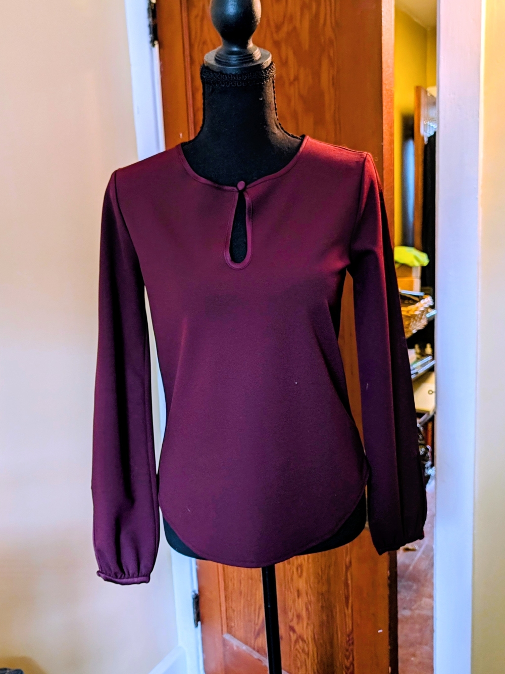 Ann Taylor Burgundy Keyhole Long-Sleeve Blouse